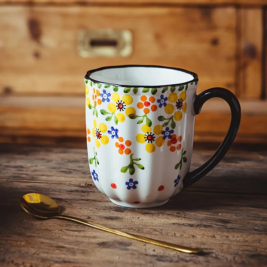 Hand-Painted Floral Ceramic Mug – Elegant Artisan Coffee Cup